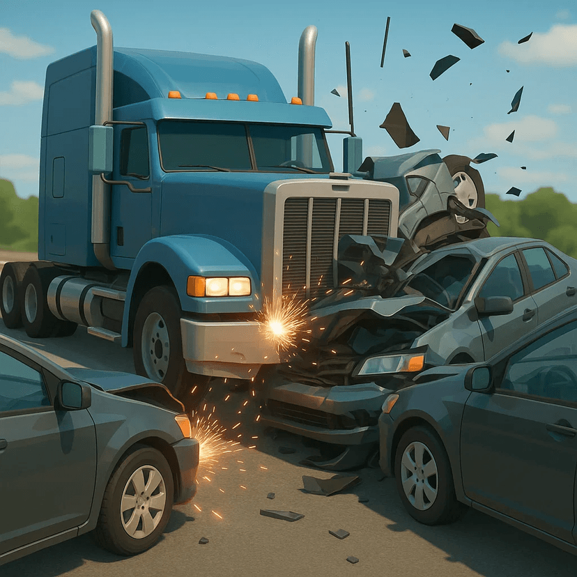 Truck Crashes into Cars